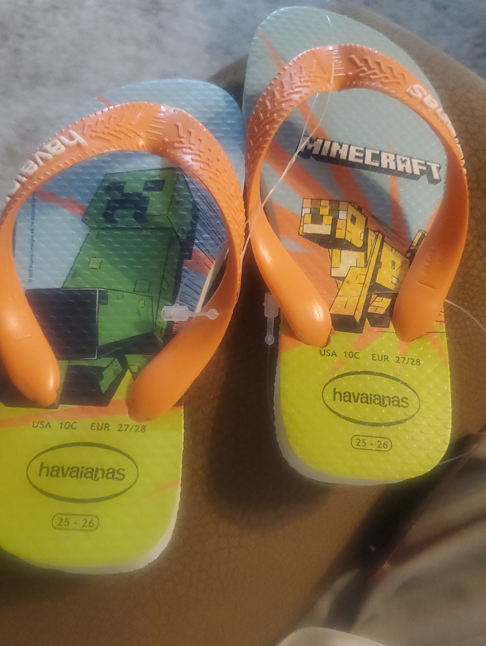 Havaianas Kids Minecraft Orange Straps Green & Yellow Footbed Flip Flops